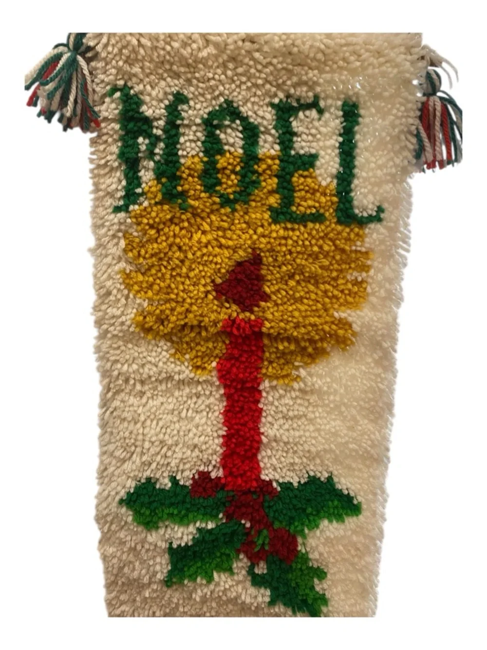 Vintage Latch Hook Crewel Christmas Noel Wall Art Hanging 70s/80s Boho Mod Style